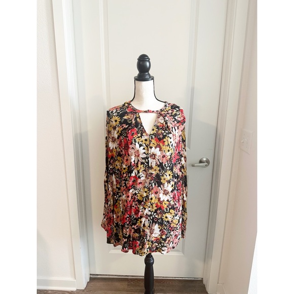 Umgee Floral Long Sleeve Dress - Red, Yellow, and Black - Picture 3 of 10